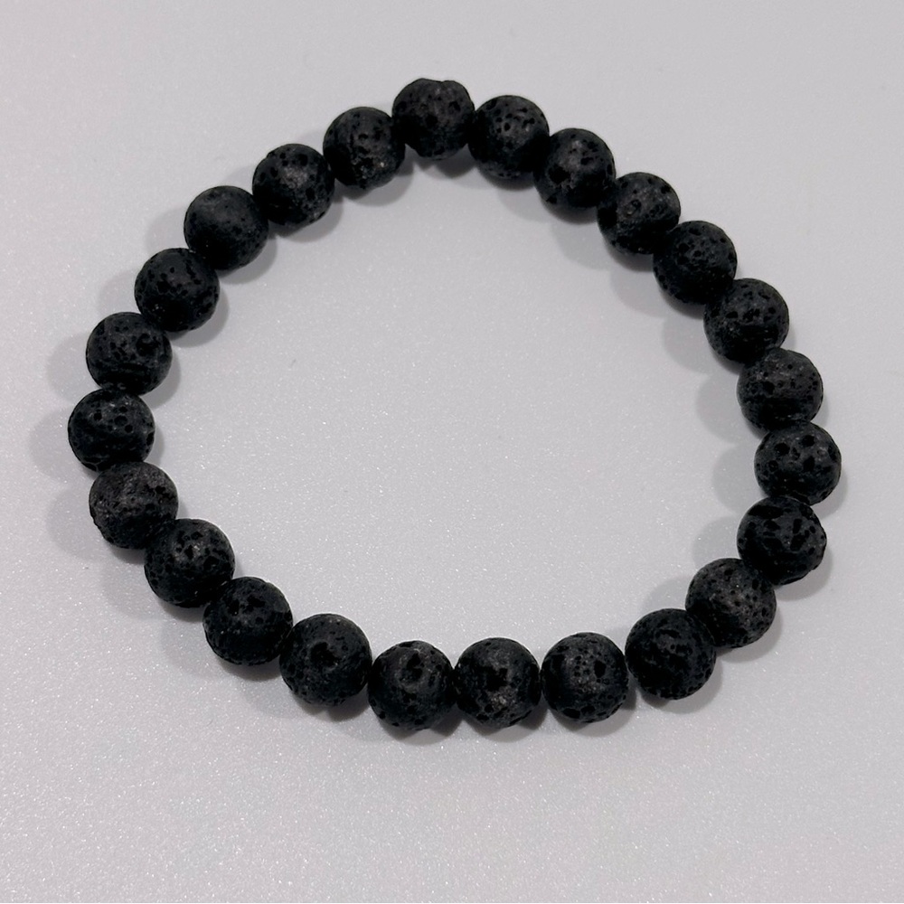 Black Lava Rock Round Beaded Stretch Bracelet